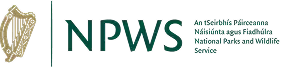 NPWS logo with a gold harp emblem on the left. To the right, green text reads "NPWS" and, in smaller font, "An tSeirbhís Páirceanna Náisiúnta agus Fiadhúlra National Parks and Wildlife Service.